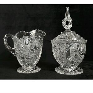 Vintage Hofbauer Byrdes clear cut glass bird image creamer & sugar set.